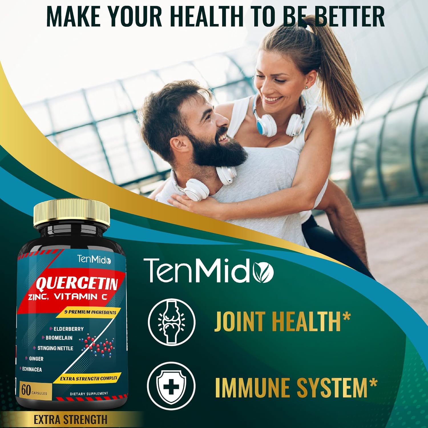 Quercetin Extract Capsules with Vitamin C, Elderberry, Bromelain, Ginger, Echinacea, and Pepper - 60 Capsules, 2-Month Supply