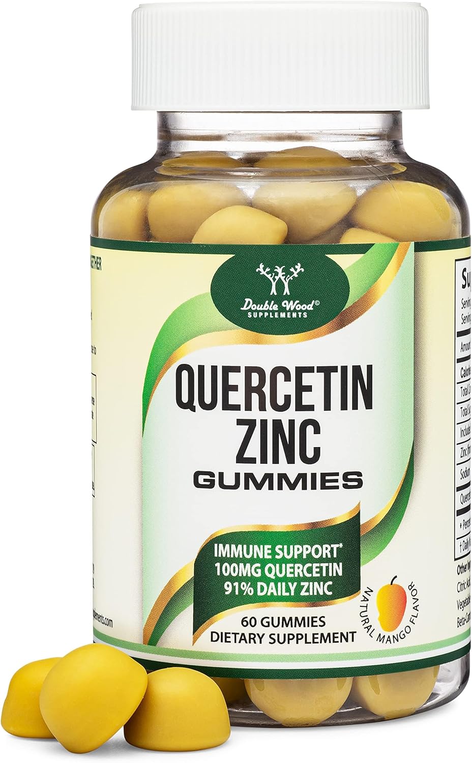 Quercetin Gummies with Zinc - Mango Flavored Immune Support - 60 Chewables for Adults and Kids by Double Wood