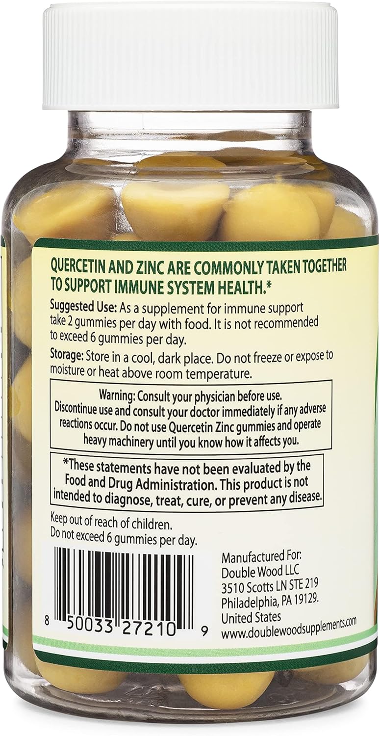 Quercetin Gummies with Zinc - Mango Flavored Immune Support - 60 Chewables for Adults and Kids by Double Wood
