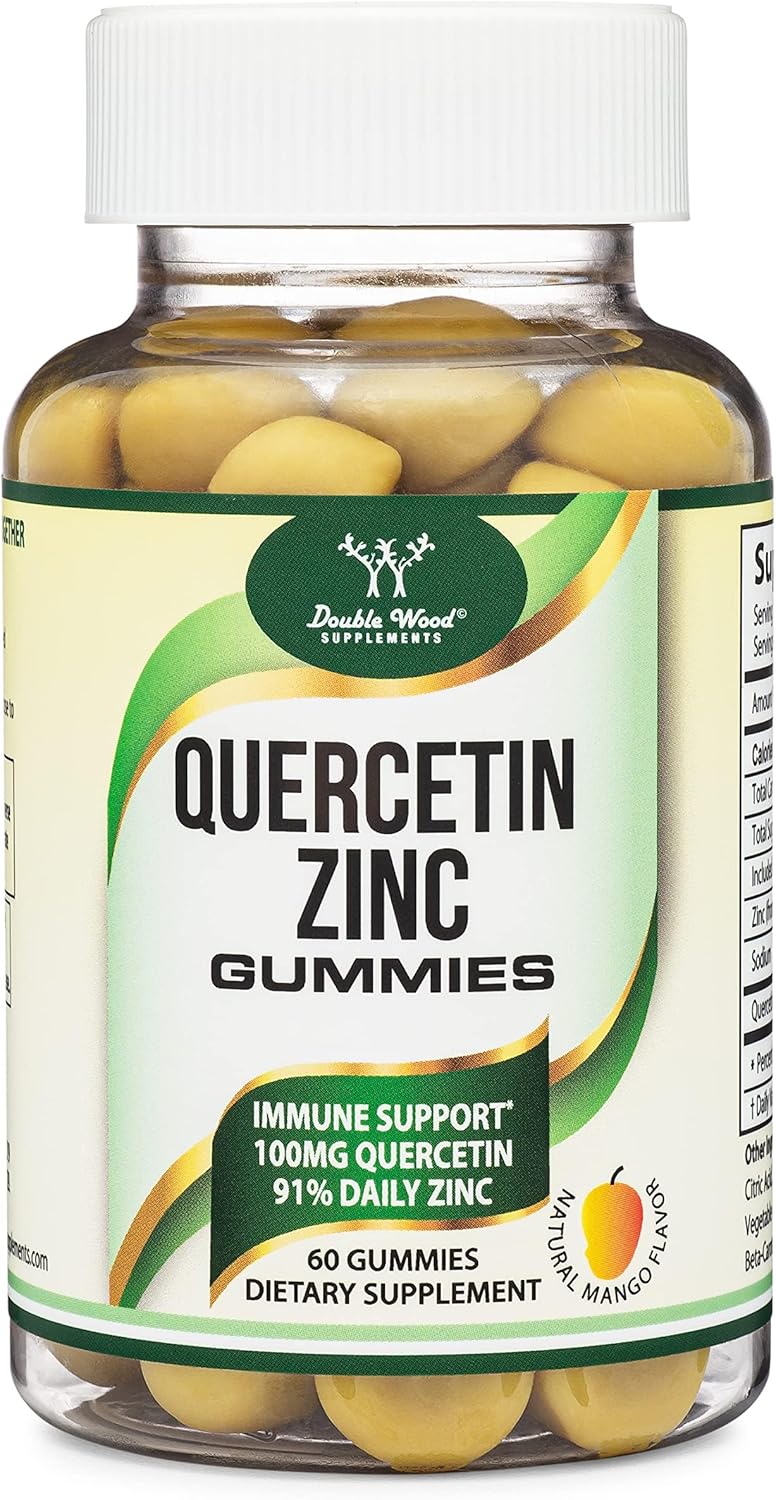 Quercetin Gummies with Zinc - Mango Flavored Immune Support - 60 Chewables for Adults and Kids by Double Wood