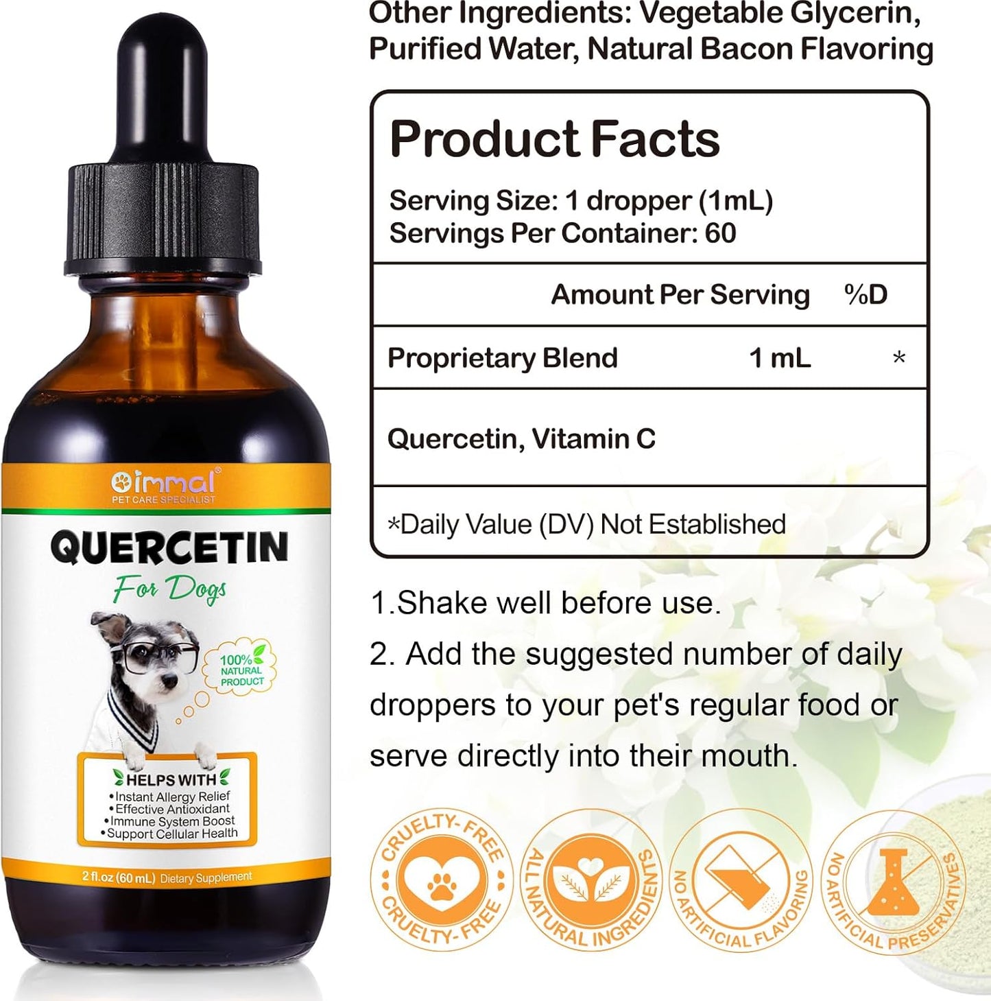 Quercetin Supplement with Vitamin C for Dogs | Allergy Relief & Immune Support for Dogs | Anti-Itch Formula for Pets