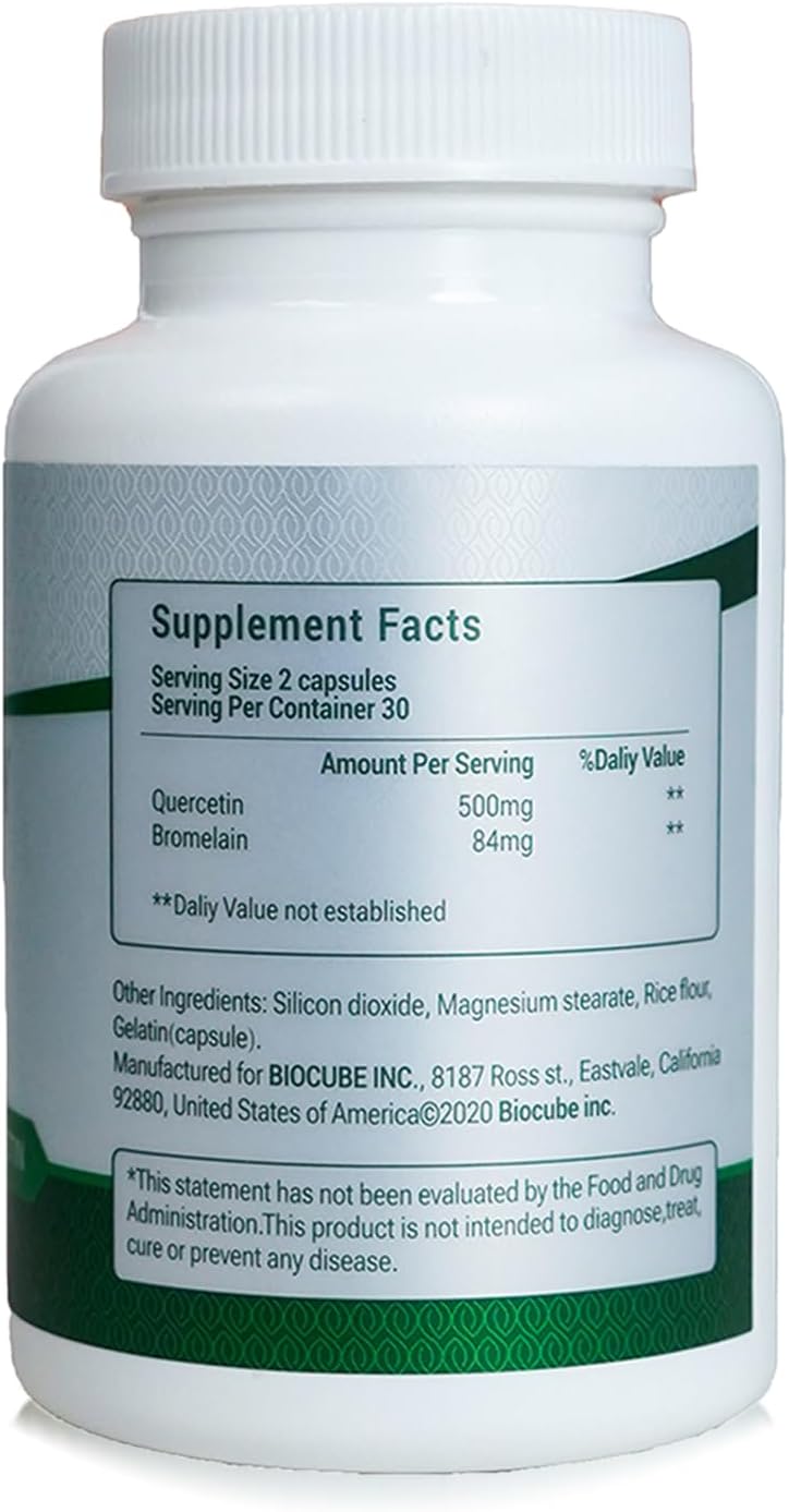 Quercetin with Bromelain 500mg Veggie Capsules - Immune & Body Health Support - 60 Capsules