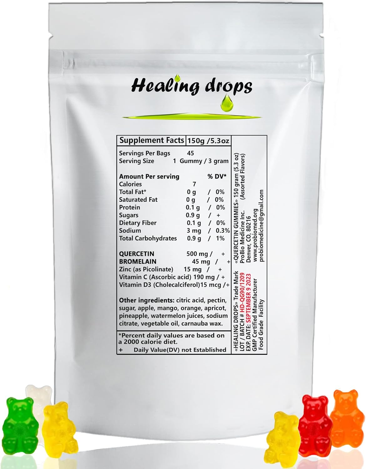 Quercetin with Bromelain Gummies - Vitamin C, Zinc, and D3 - 500mg Healing Drops for Kids and Adults