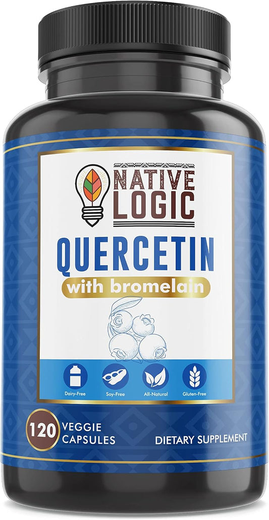 Quercetin with Bromelain Supplements for Immune Support and Joint Health - Antioxidant Properties, Vegan & Gluten-Free - 120 Veggie Capsules.
