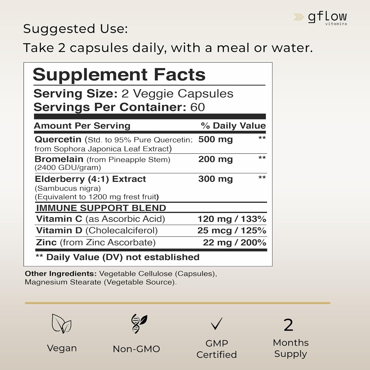 Quercetin with Vitamin C, Zinc, and Bromelain - 500mg - 120 Veggie Caps - Elderberry for Adults - Non-GMO, Vegan - 4 Months Supply