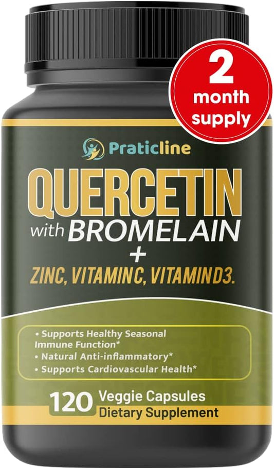 Quercetin with Vitamin C, Zinc, and Bromelain Capsules - 500mg - 120 Veggie Caps - Non-GMO, Gluten-Free, Vegan - 2 Month Supply
