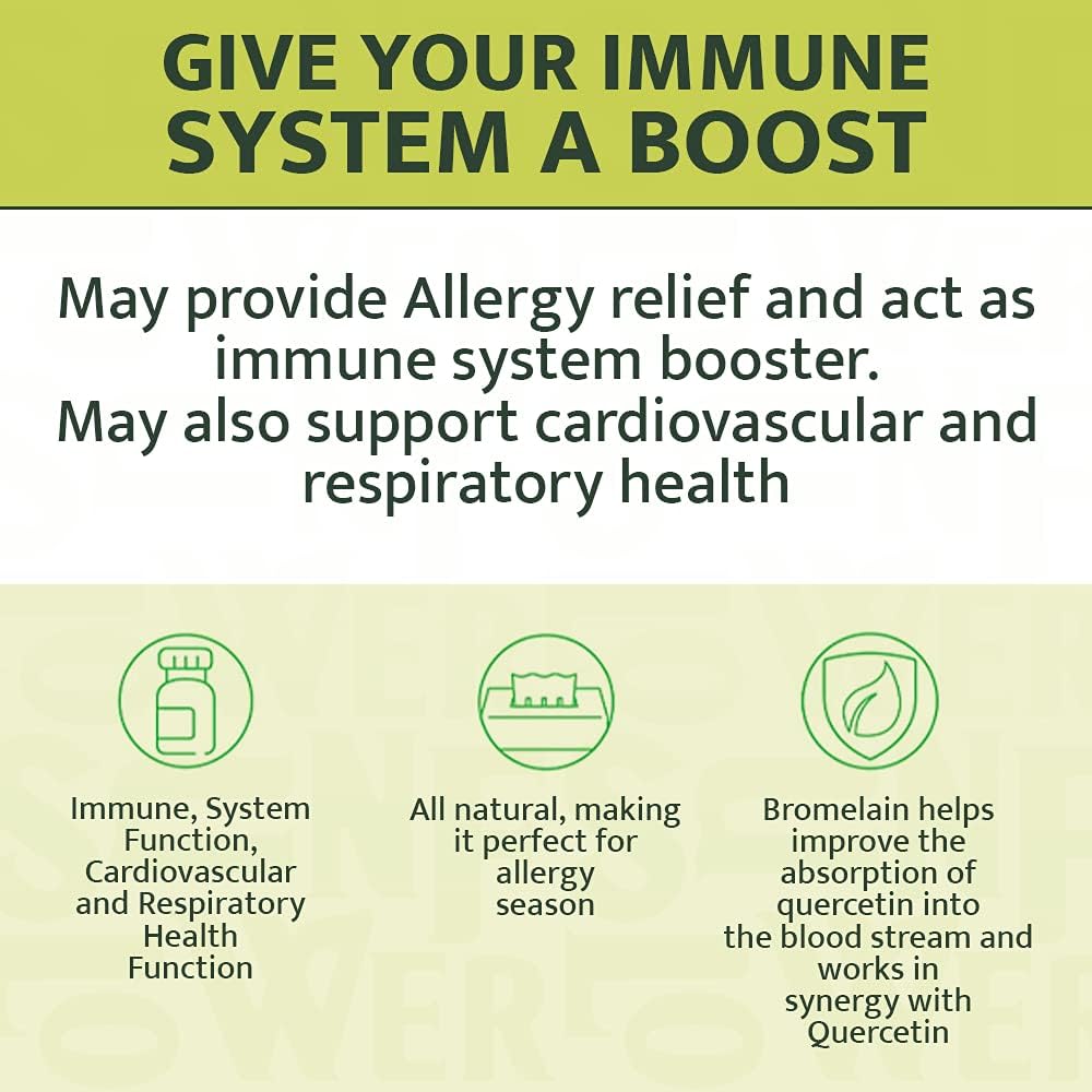 Quercetin with Vitamin C, Zinc, and Bromelain Capsules - 500mg - 120 Veggie Caps - Non-GMO, Gluten-Free, Vegan - 2 Month Supply