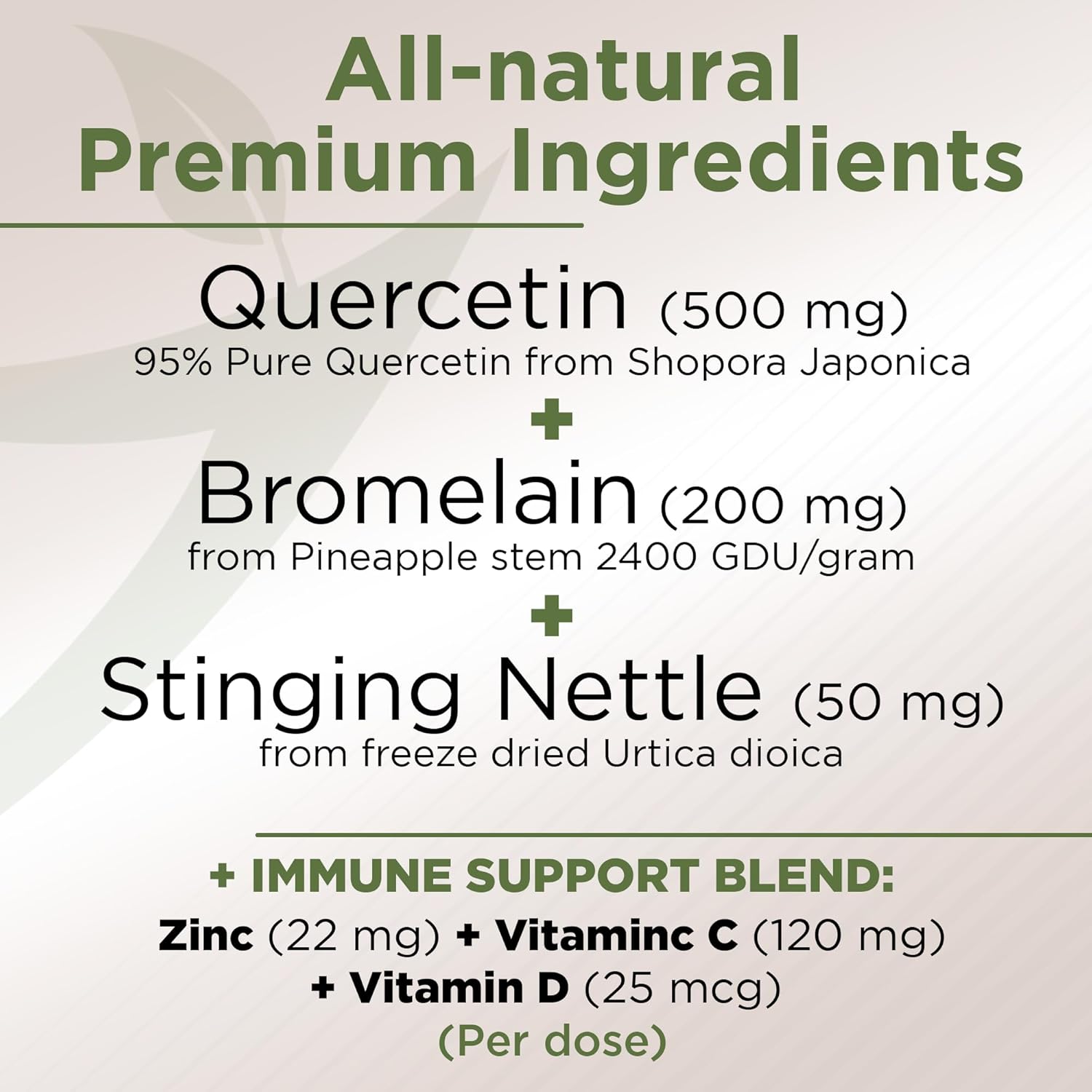 Quercetin with Vitamin C, Zinc, and Nettle - 500mg Capsules with Bromelain - 6 Month Supply - Non-GMO, Gluten-Free, Vegan