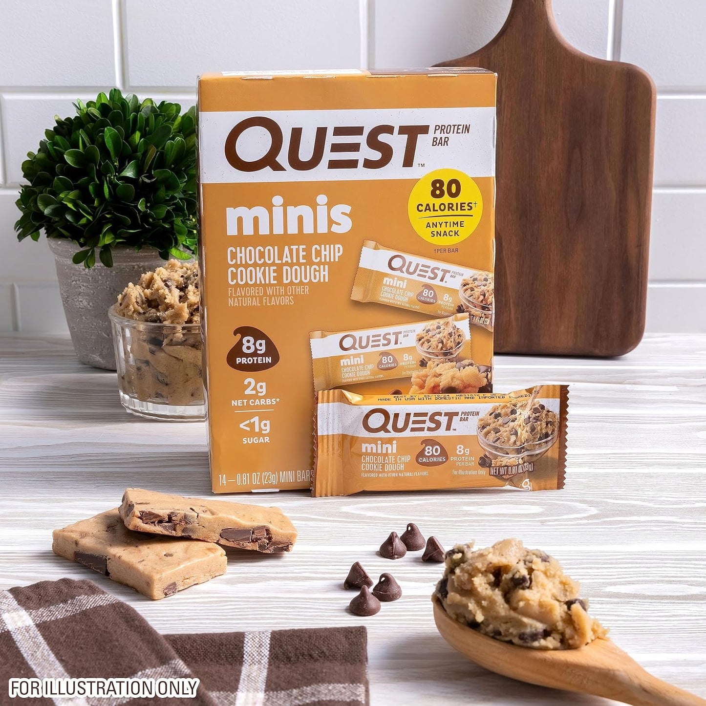 Quest Nutrition Chocolate Chip Cookie Dough Protein Bars - 14 Count, High Protein, Low Sugar, Low Net Carbs, Gluten-Free