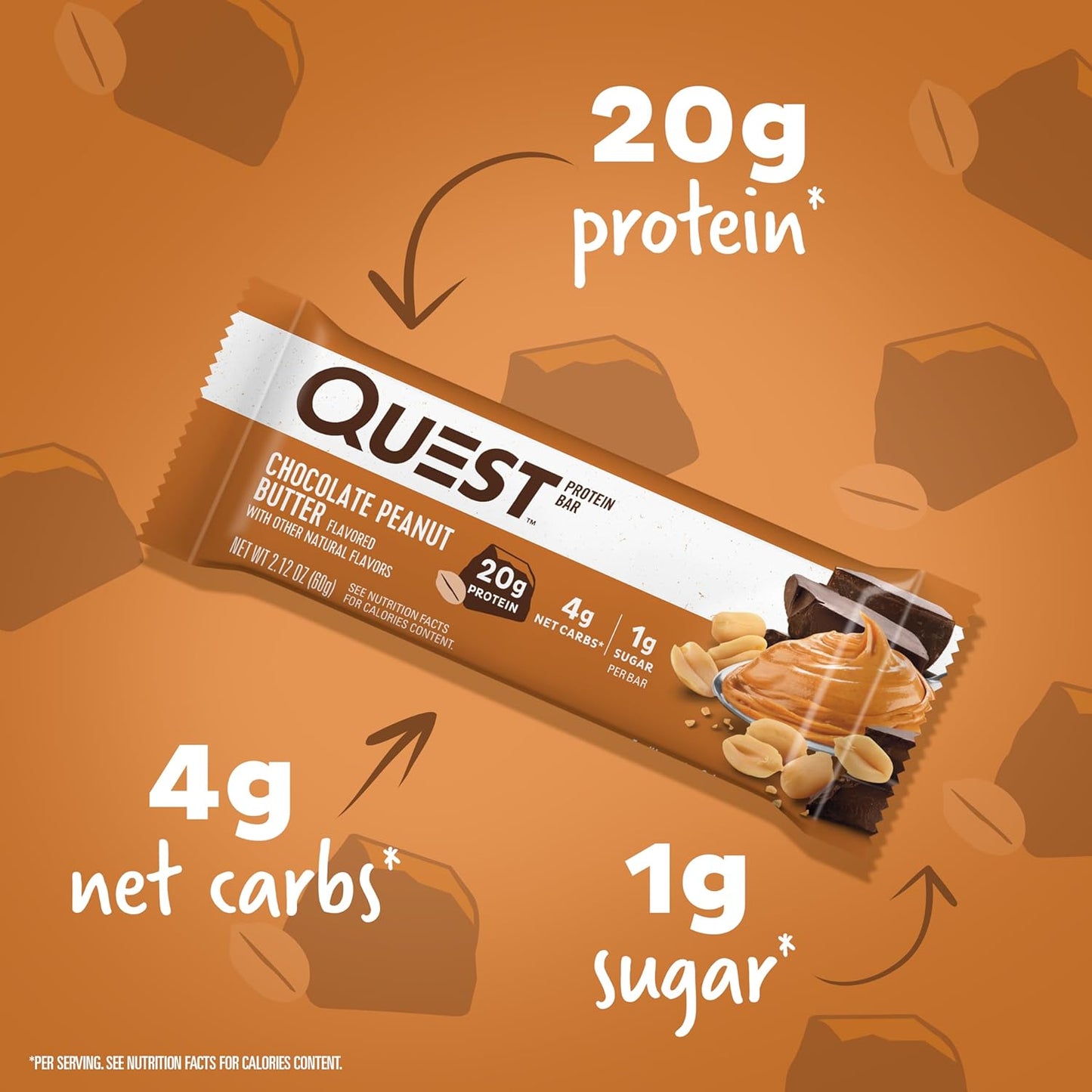 Quest Nutrition Chocolate Peanut Butter Bars - High Protein, Low Sugar, Keto-Friendly Snack, 12 Bars
