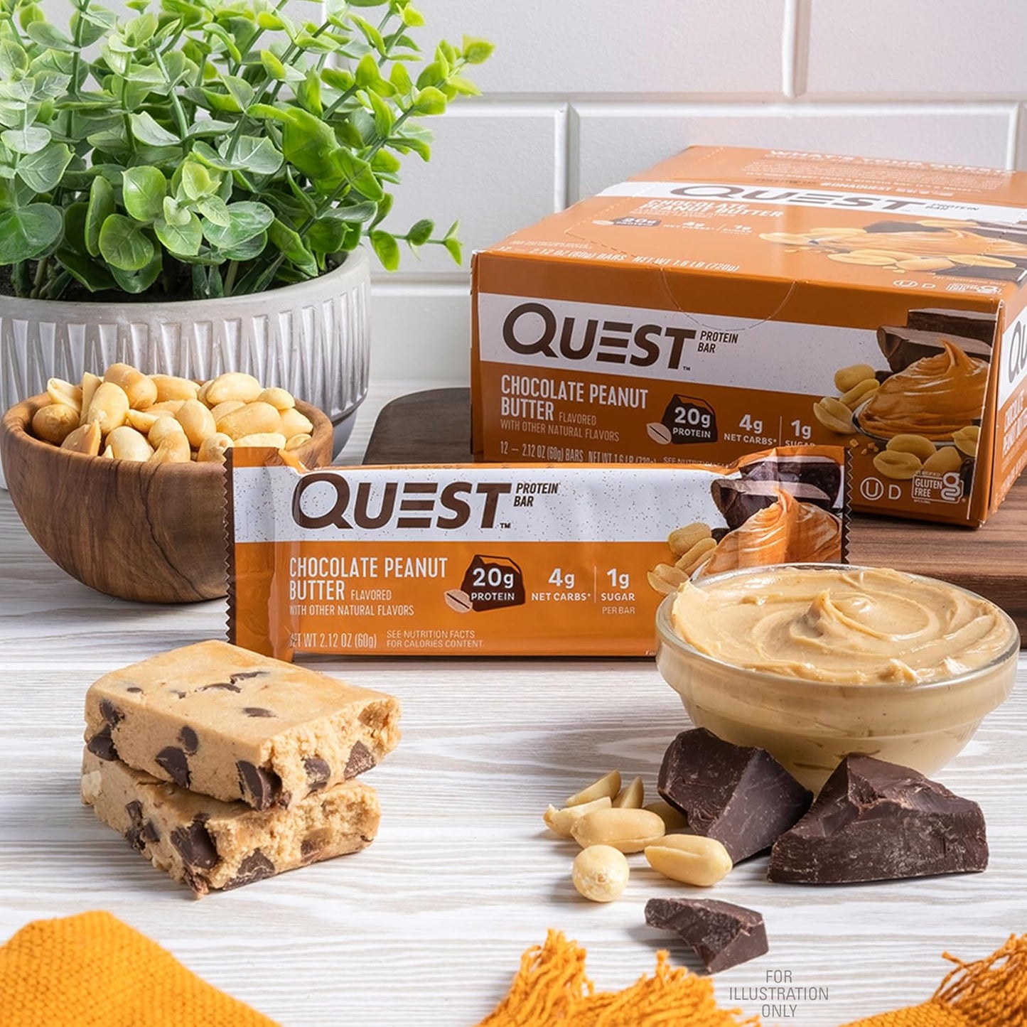 Quest Nutrition Chocolate Peanut Butter Bars - High Protein, Low Sugar, Keto-Friendly Snack, 12 Bars
