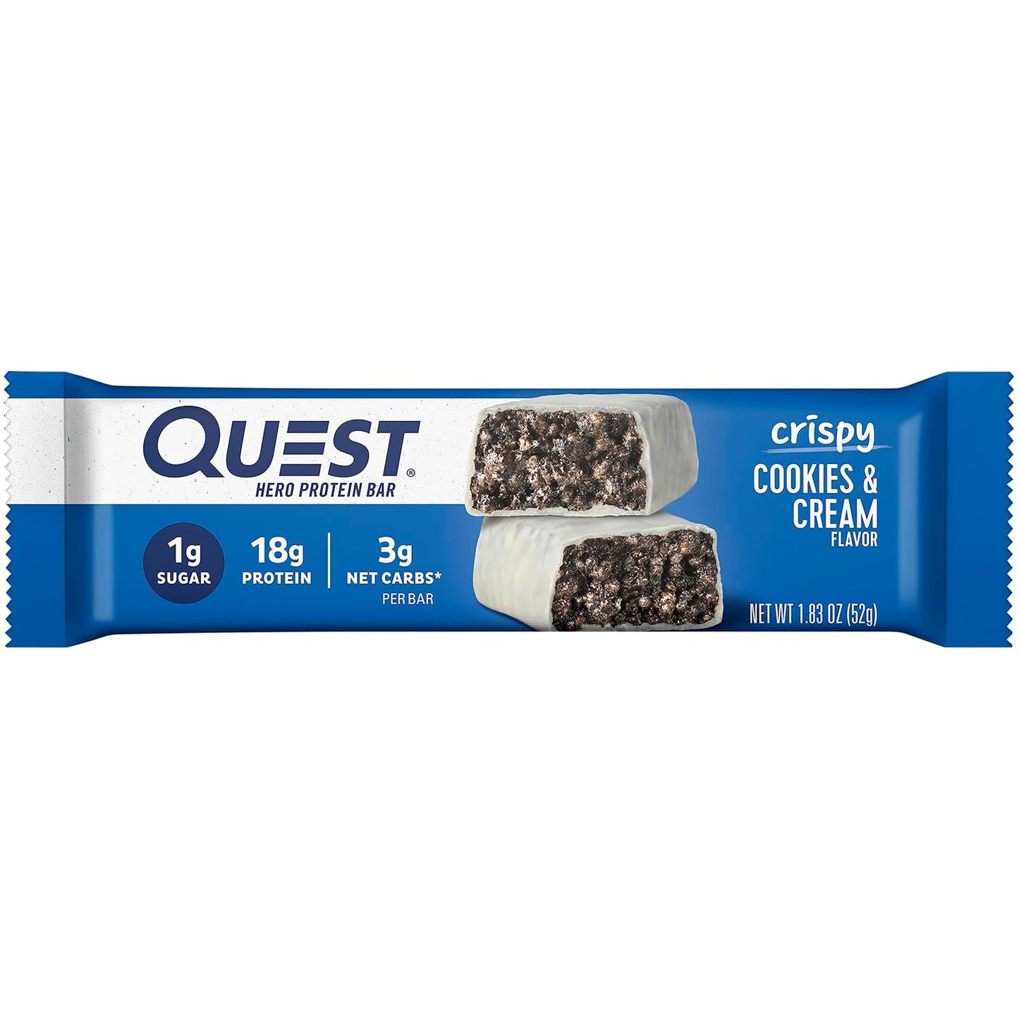 Quest Nutrition Cookies & Cream Hero Protein Bar - 12 Count, 18g Protein, 1g Sugar, Gluten Free, Keto Friendly