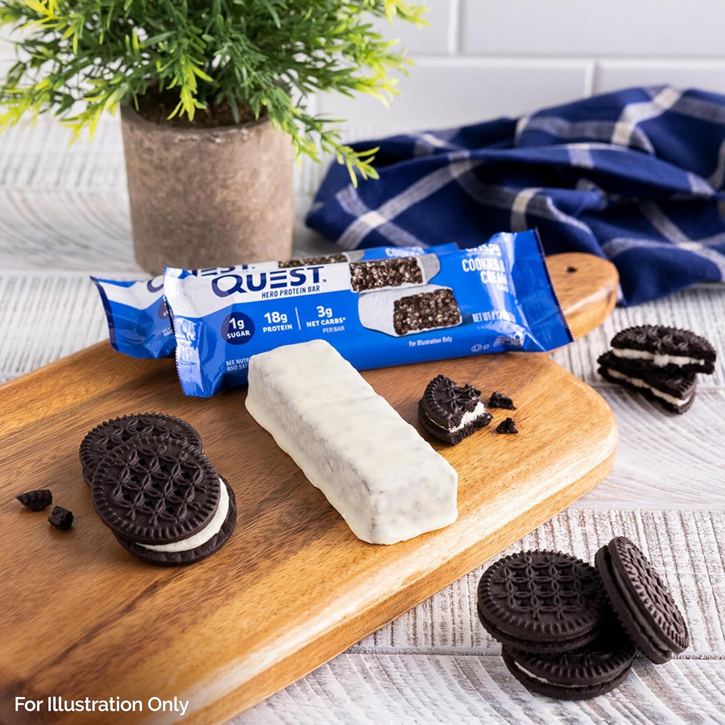 Quest Nutrition Cookies & Cream Hero Protein Bar - 12 Count, 18g Protein, 1g Sugar, Gluten Free, Keto Friendly