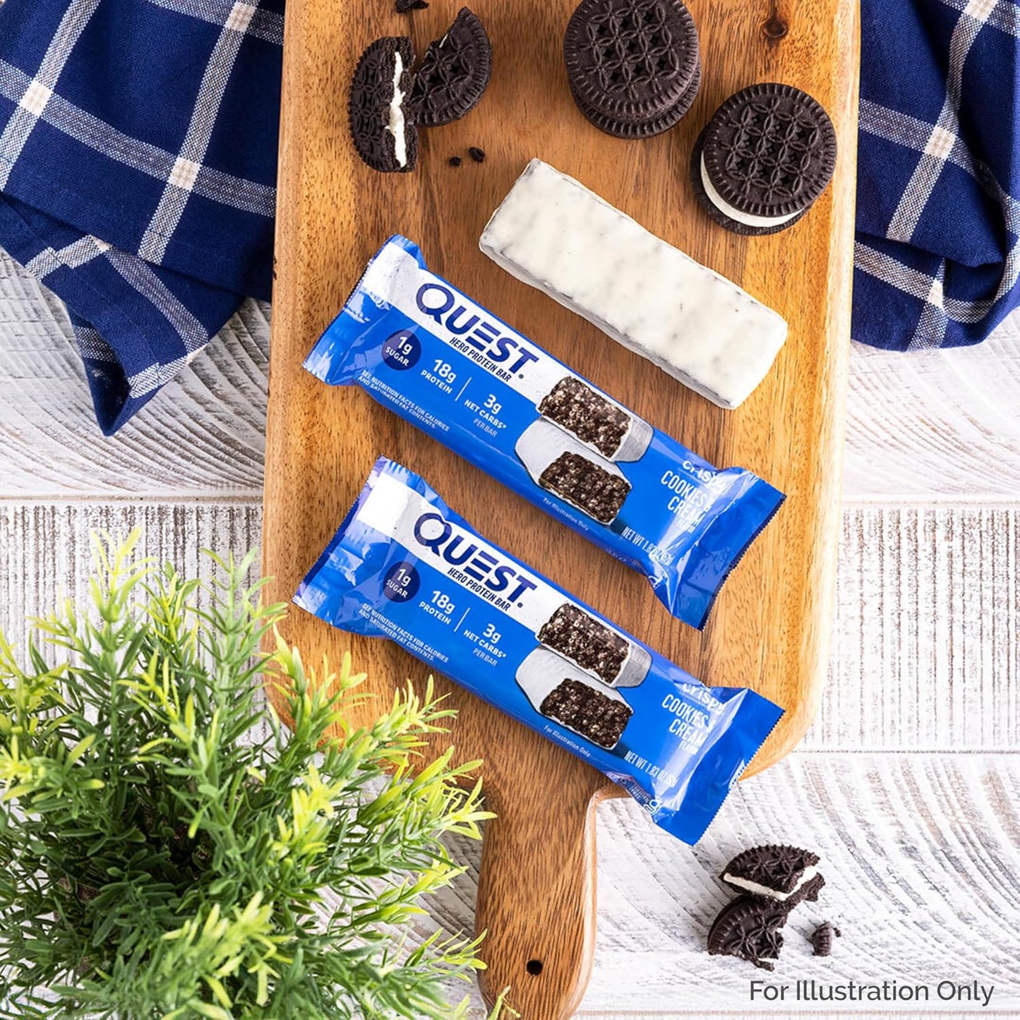 Quest Nutrition Cookies & Cream Hero Protein Bar - 12 Count, 18g Protein, 1g Sugar, Gluten Free, Keto Friendly