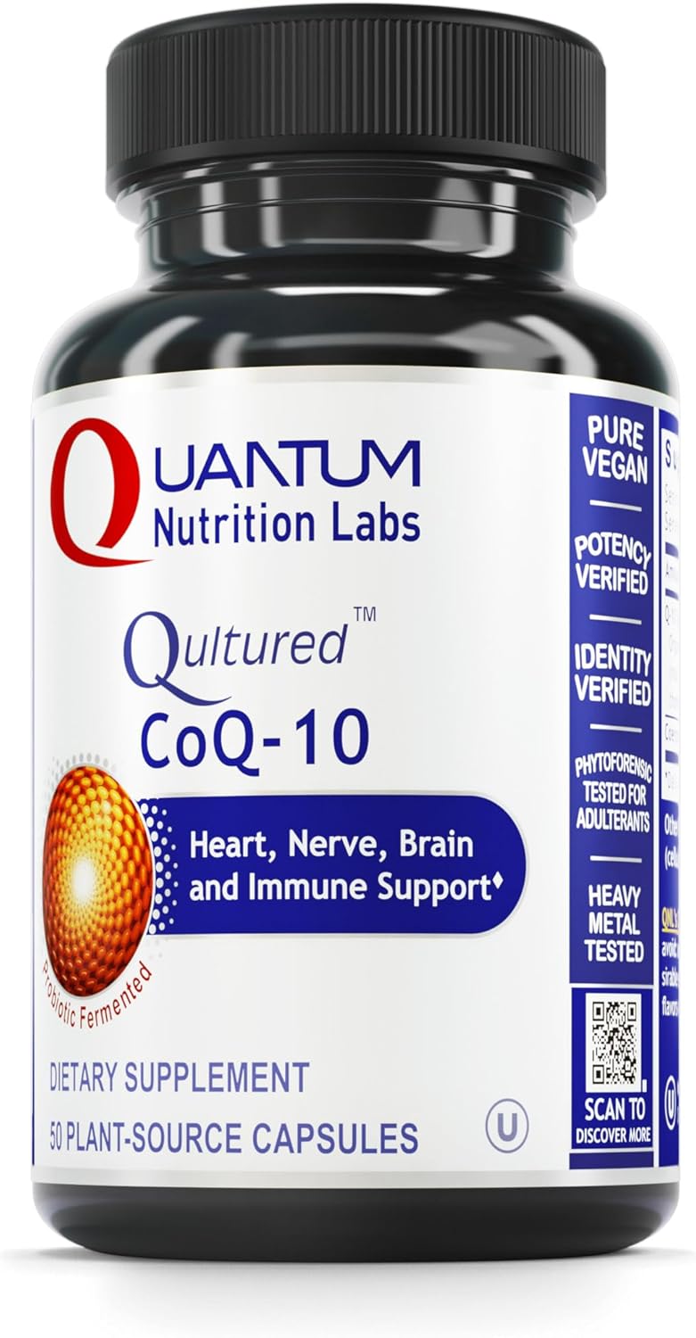 Qultured CoQ-10 Supplement - 100mg Ubiquinol Coenzyme Q10 Capsules with Red Algae for Heart, Nerve, and Immune Support - 60 Vegetarian Caps