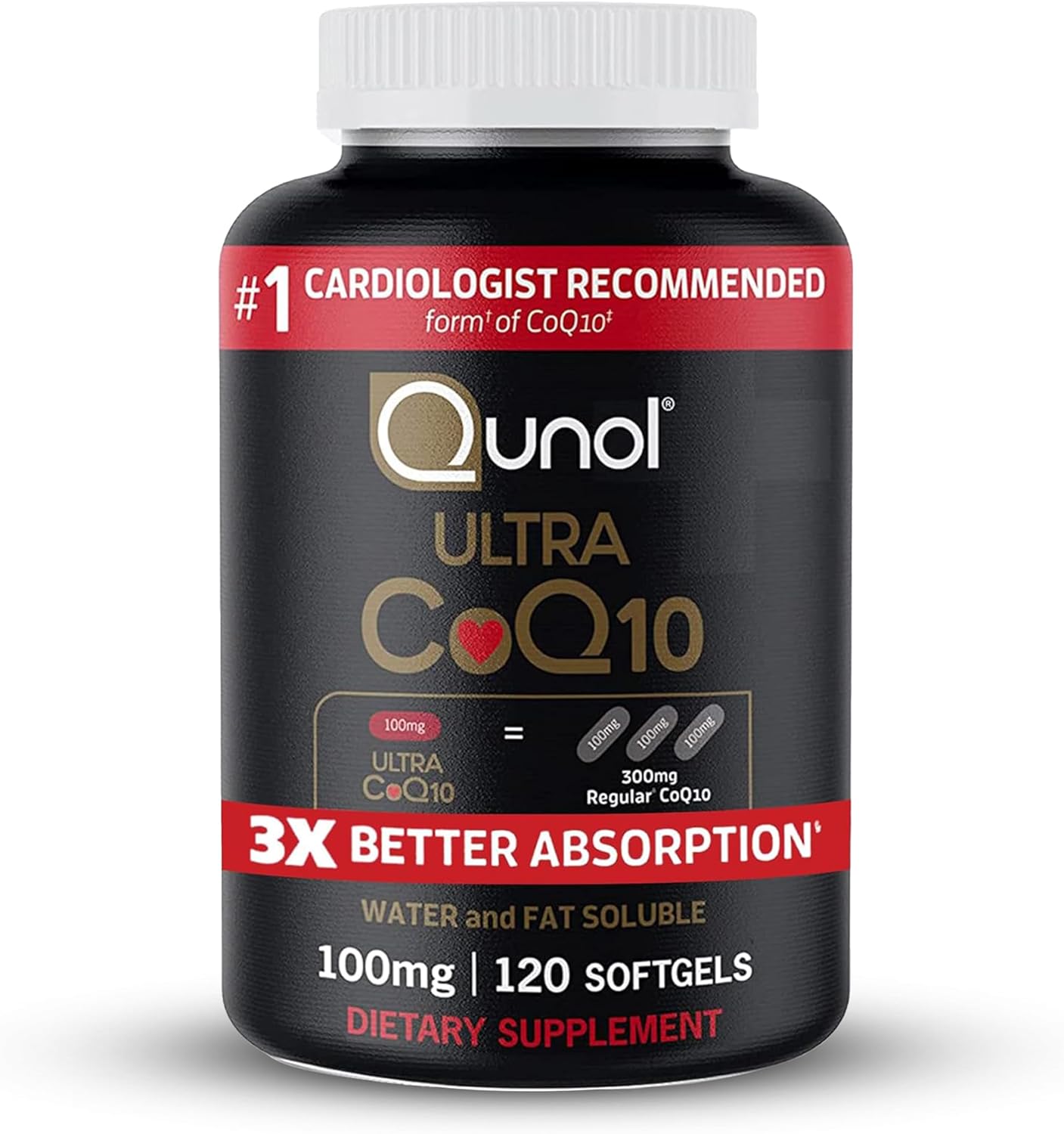 Qunol CoQ10 100mg Softgels: High Absorption Coenzyme Q10 for Heart Health & Energy, 4 Month Supply, 120 Count