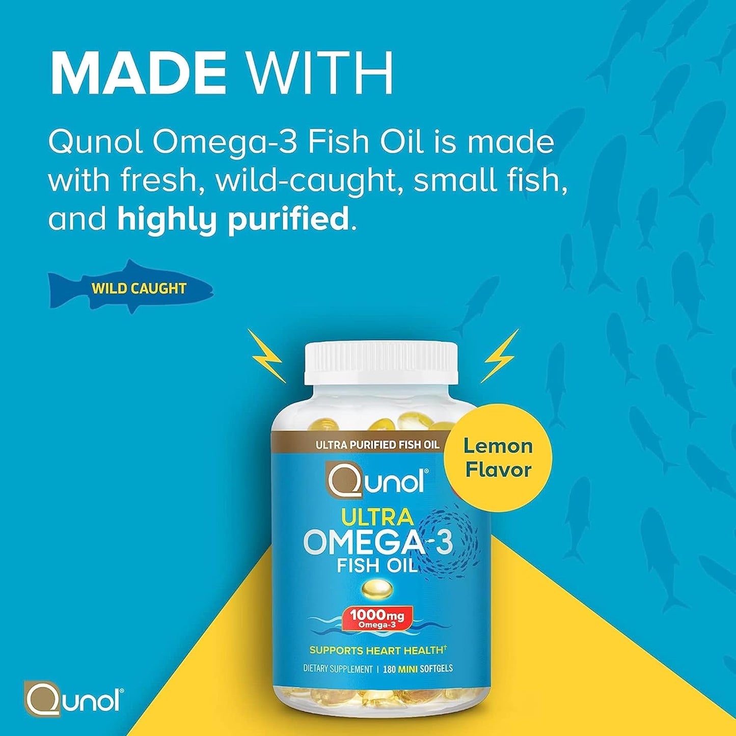 Qunol CoQ10 100mg Softgels with Fish Oil Omega 3 Mini Softgels, 4-Month Supply, 120 Count + 3-Month Supply, 180 Count Omega 3 EPA + DHA