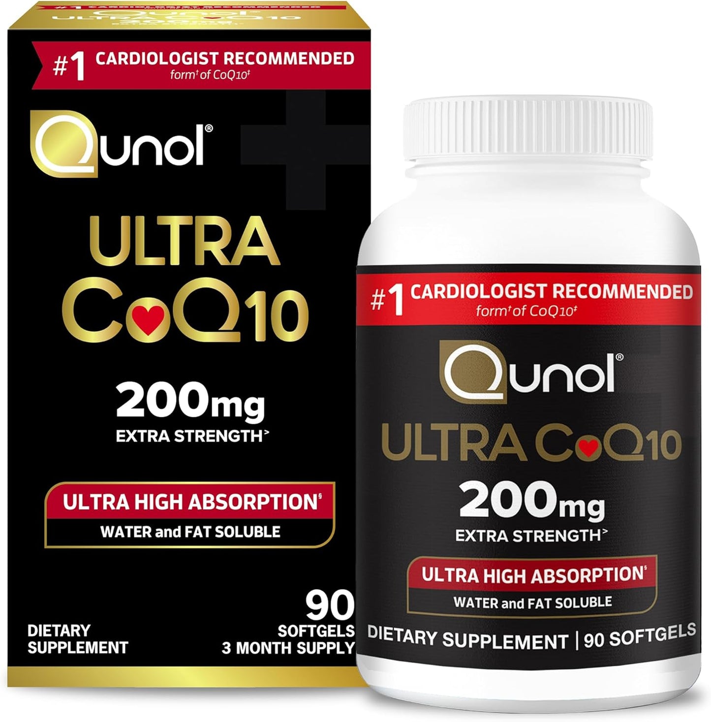 Qunol CoQ10 200mg Softgels - High Absorption Coenzyme Q10 Supplement for Heart Health - Antioxidant for Energy & Vascular Support - 90 Count
