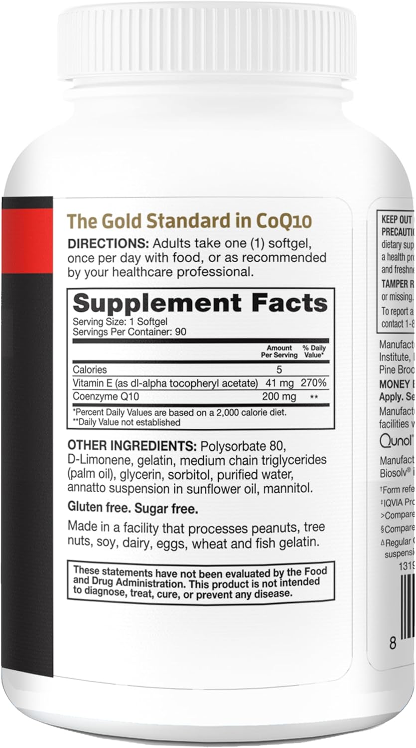 Qunol CoQ10 200mg Softgels - High Absorption Coenzyme Q10 Supplement for Heart Health - Antioxidant for Energy & Vascular Support - 90 Count