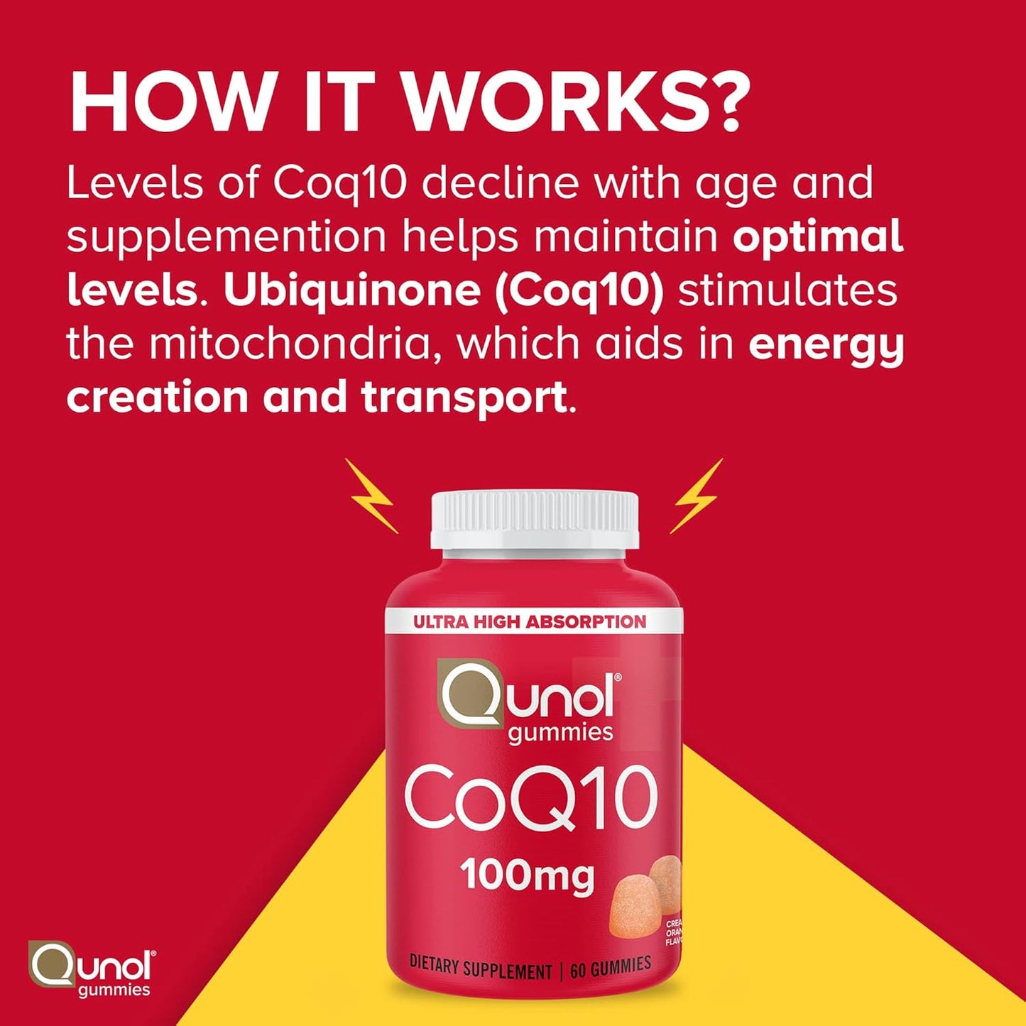 Qunol CoQ10 Gummies - 100mg, Heart Health Support, Vegan & Gluten Free, High Absorption, 2 Month Supply (120 Gummies)
