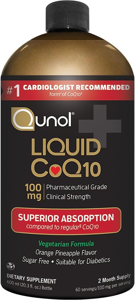 Qunol Liquid CoQ10 100mg Orange Pineapple - High Absorption Heart Health Antioxidant Supplement - 60 Servings, 20.3 oz Bottle