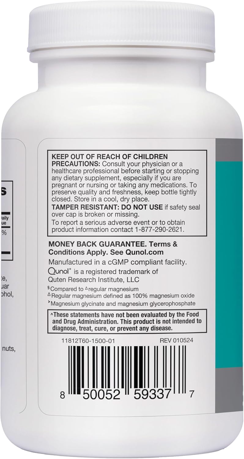 Qunol Magnesium Glycinate Complex 250mg One Pill Dose Supplement for Nerve, Bone, and Muscle Health - 60 Count Pack