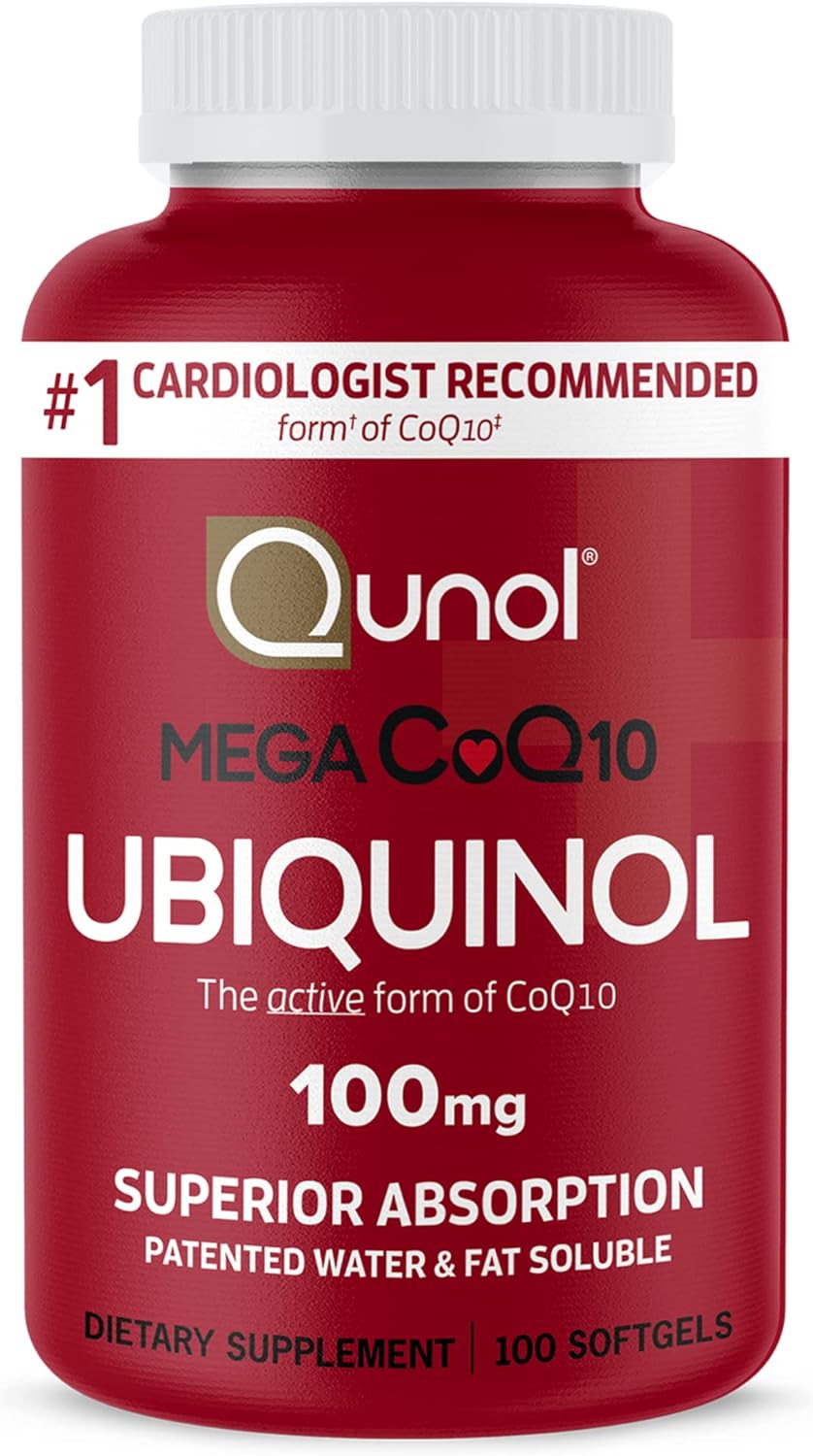 Qunol Mega Ubiquinol 100mg CoQ10 Softgels for Heart Health - Patented Water/Fat Soluble Antioxidant Supplement with Superior Absorption - 100 Count