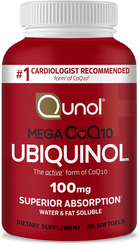 Qunol Mega Ubiquinol CoQ10 100mg Softgels - Superior Absorption - Heart Health & Blood Pressure Support - 2 Month Supply - 60 Count