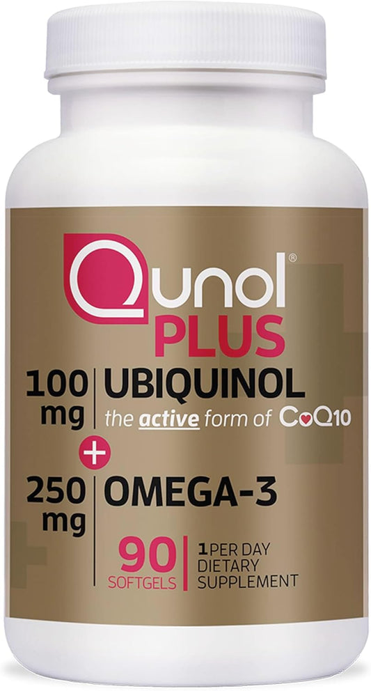 Qunol Plus Ubiquinol with Omega-3 Fish Oil - Heart Health Antioxidant Supplement, CoQ10 Active Form, 90 Count