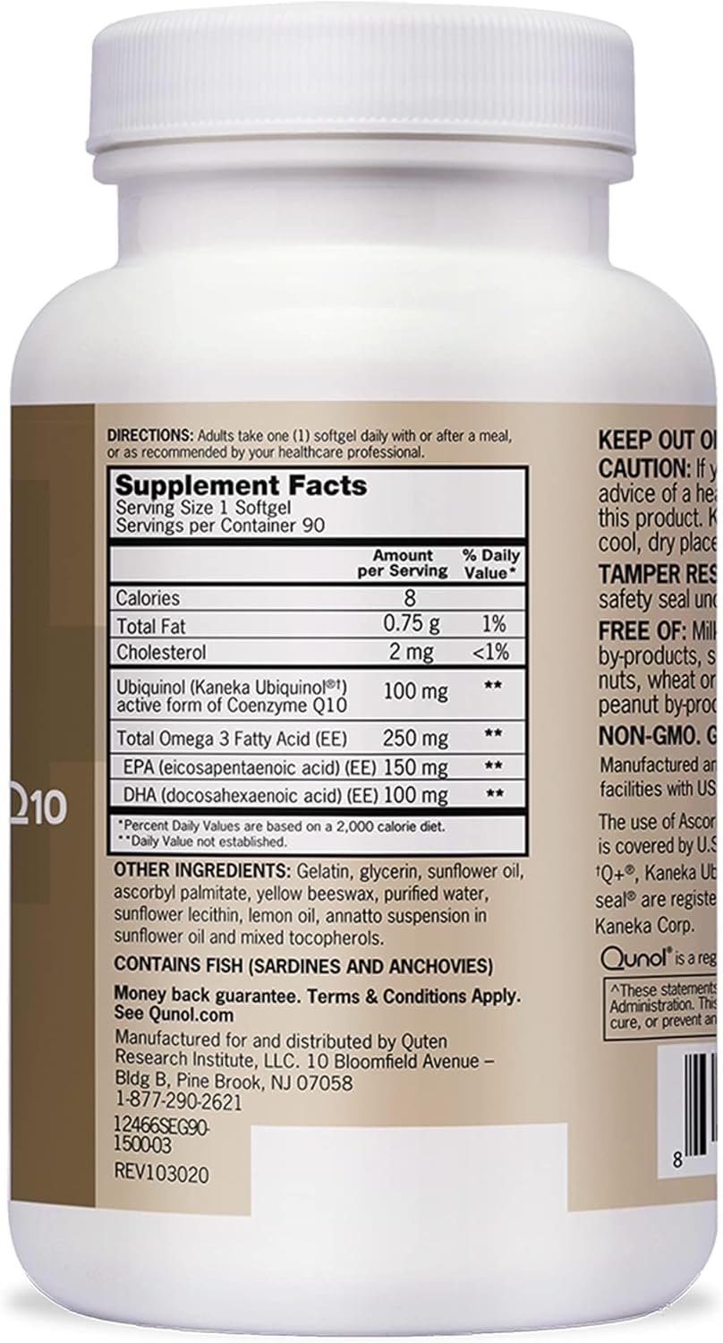 Qunol Plus Ubiquinol with Omega-3 Fish Oil - Heart Health Antioxidant Supplement, CoQ10 Active Form, 90 Count