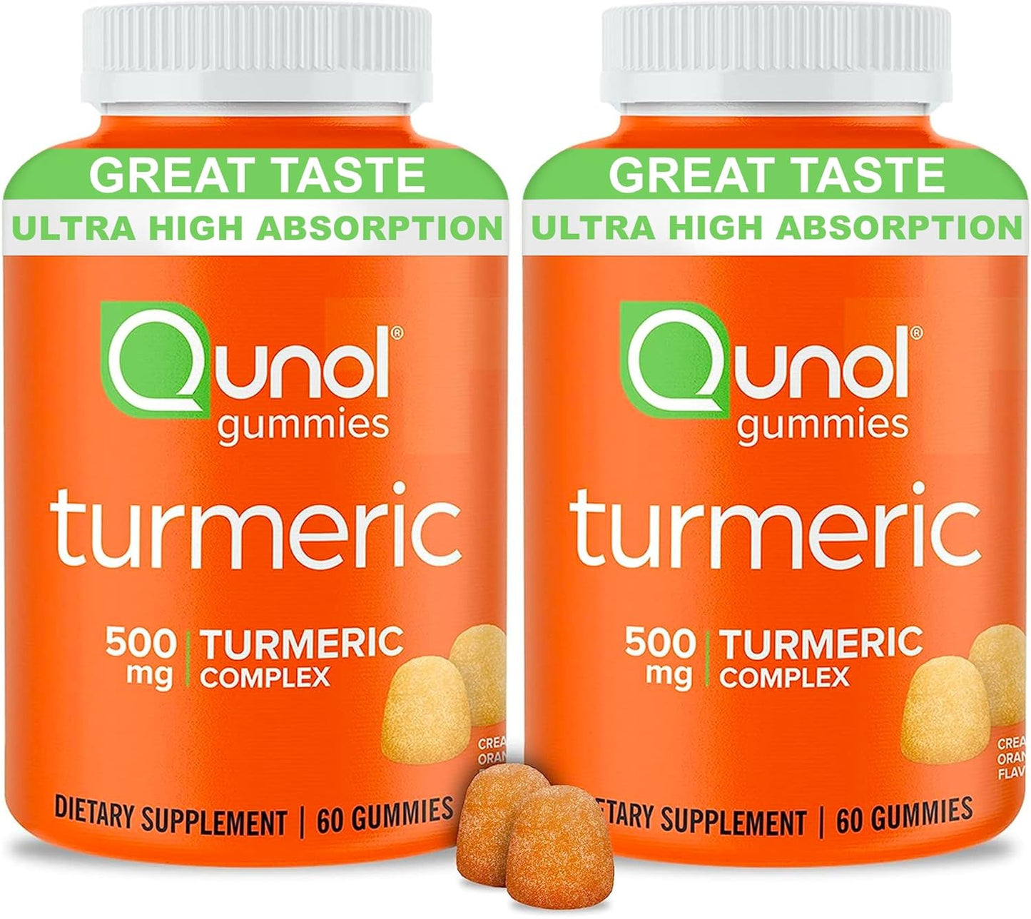 Qunol Turmeric Gummies - 1000mg Turmeric Curcumin, Joint Support, High Absorption, Vegan, Gluten Free - 2 Month Supply (120 Gummies)