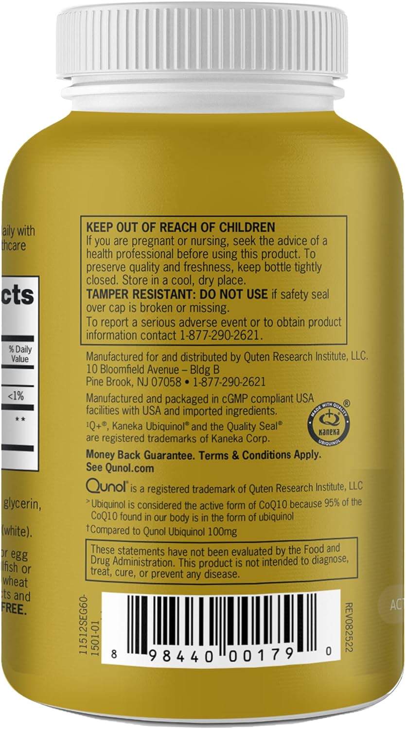 Qunol Ubiquinol CoQ10 200mg Softgels - Heart & Vascular Health Antioxidant - Energy Production Support - 60ct.