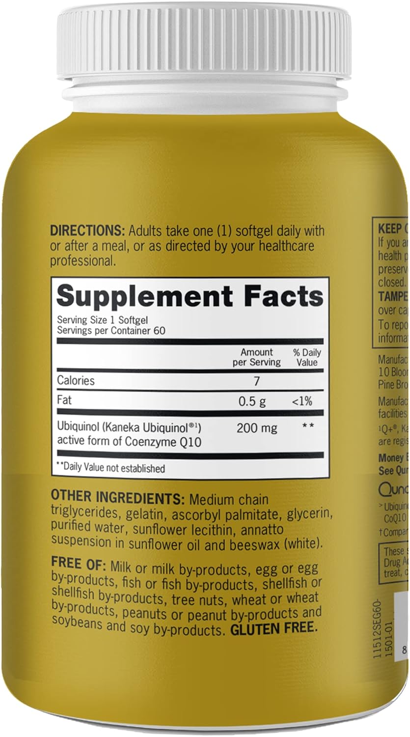 Qunol Ubiquinol CoQ10 200mg Softgels - Heart & Vascular Health Antioxidant - Energy Production Support - 60ct.