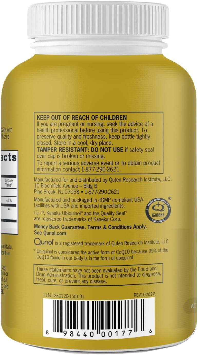 Qunol Ubiquinol CoQ10 Softgels 100mg - Heart Health Antioxidant, Supports Healthy Blood Pressure, Ideal for Statin Users, 120 Count