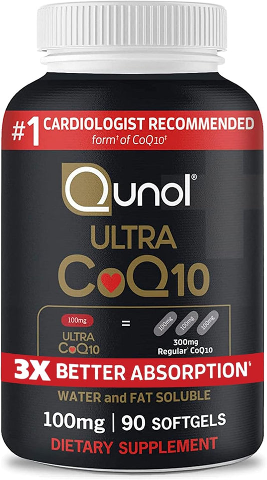 Qunol Ultra CoQ10 100mg Softgels - Enhanced Absorption Coenzyme Q10 Antioxidant for Heart Health & Energy, 90 Count, 3 Month Supply