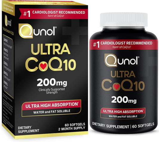 Qunol Ultra CoQ10 200mg Softgels - High Absorption Coenzyme Q10 Supplement for Heart Health - Antioxidant for Energy - 60ct