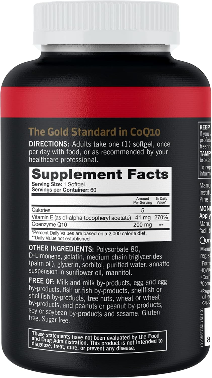 Qunol Ultra CoQ10 200mg Softgels - High Absorption Coenzyme Q10 Supplement for Heart Health - Antioxidant for Energy - 60ct