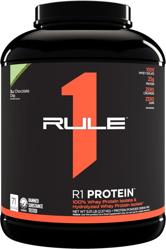 R1 Protein by Rule One Proteins - 25g Isolate & Hydrolysate Protein Powder with 6g BCAAs (5lb, Mint Chocolate Chip)