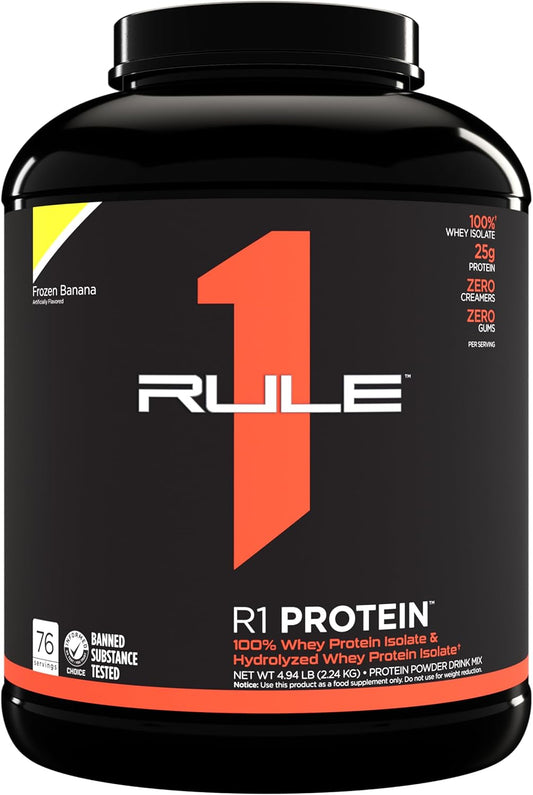 R1 Protein Powder - 25g Fast-Acting Isolate & Hydrolysate Protein with 6g BCAAs (5lbs, Frozen Banana)