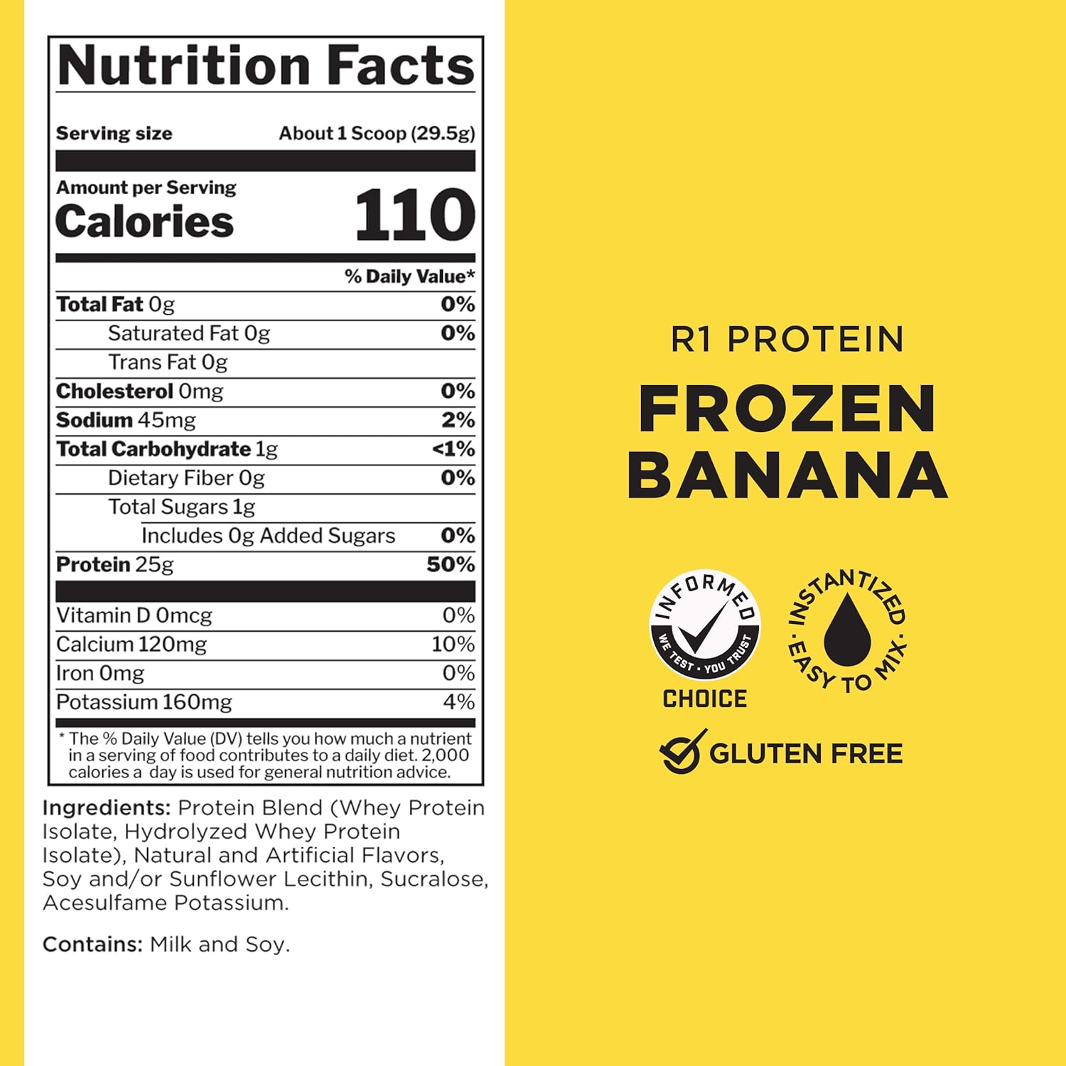 R1 Protein Powder - 25g Fast-Acting Isolate & Hydrolysate Protein with 6g BCAAs (5lbs, Frozen Banana)