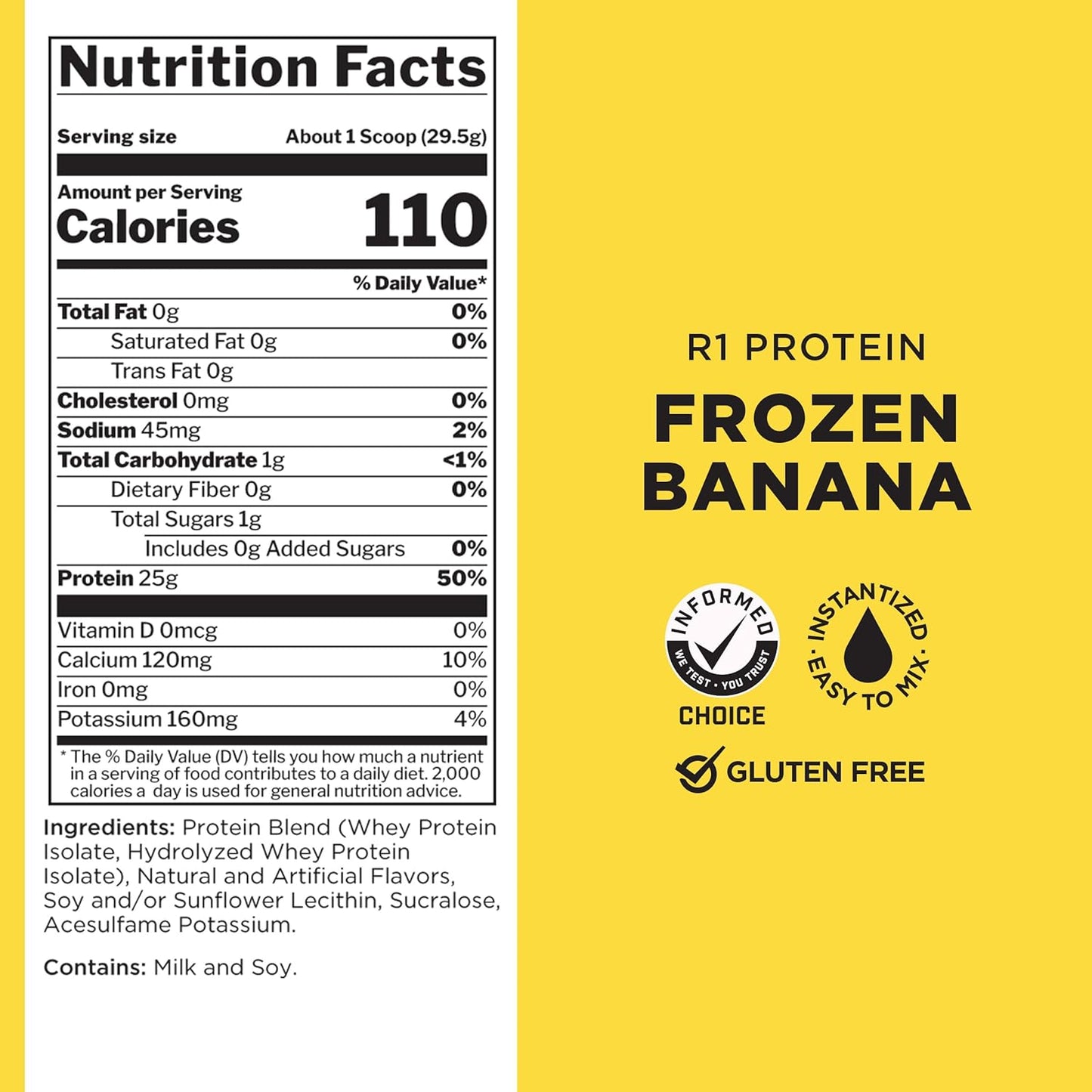 R1 Protein Powder - 25g Fast-Acting Isolate & Hydrolysate Protein with 6g BCAAs (5lbs, Frozen Banana)