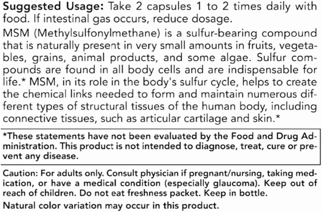 Rachelstea MSM 1000 mg Capsules for Joints, Hair, Nails, and Connective Tissue - 120 Veg Capsules - Vegetarian/Vegan Supplement