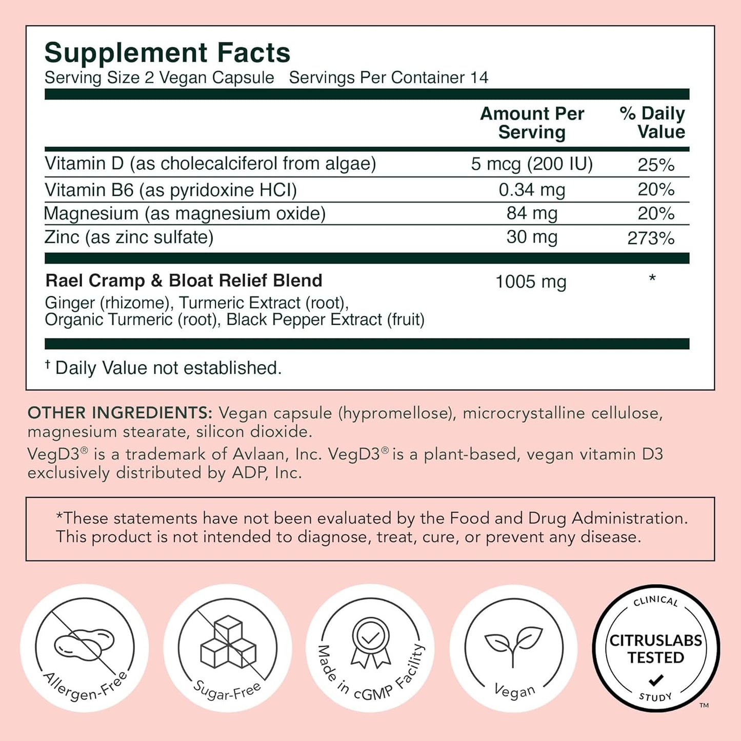 Rael PMS Relief Supplement for Women - Hormone Balance with Turmeric, Ginger, Magnesium - Vegan, No NSAIDs - 28 Capsules