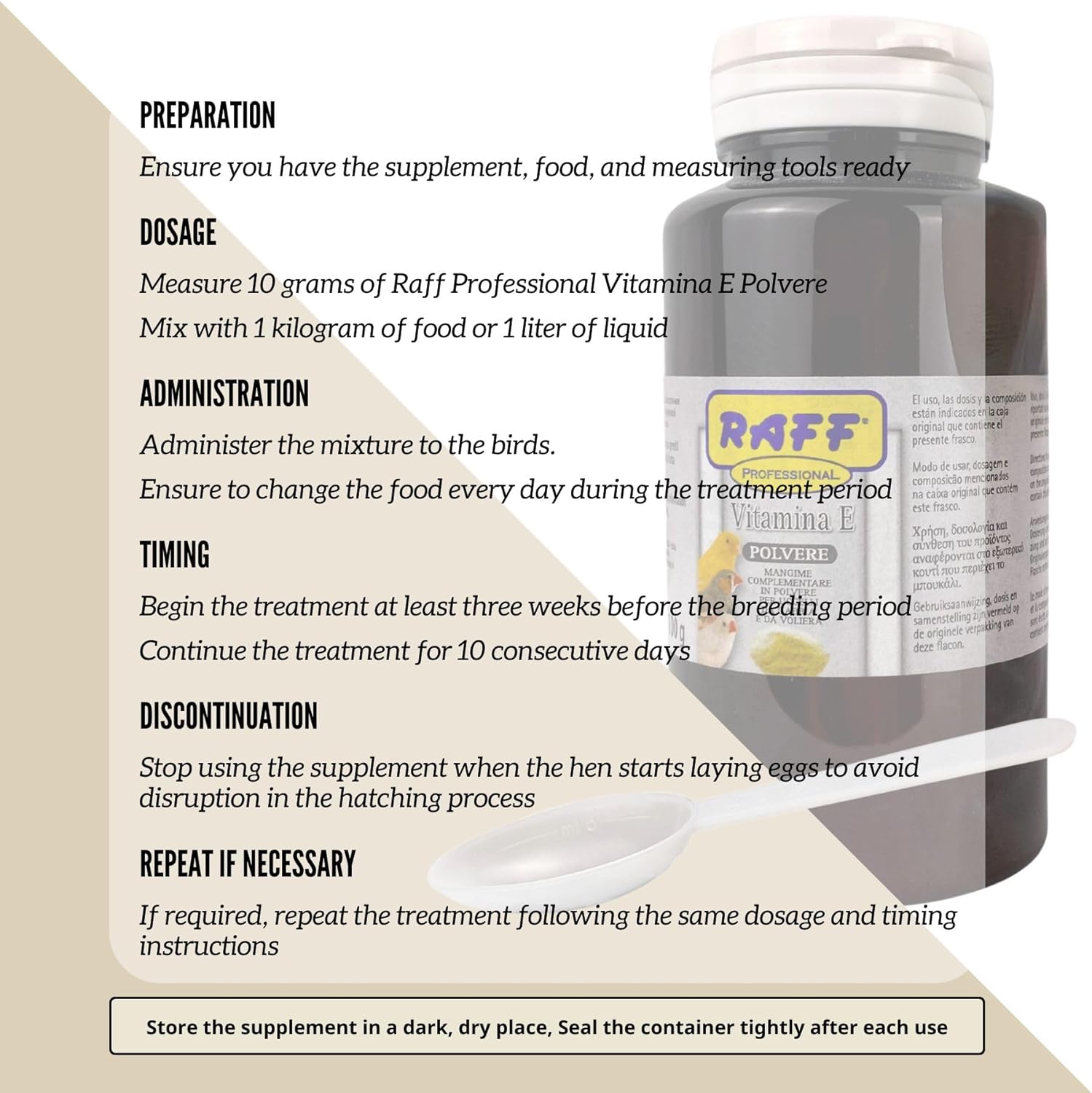 Raff Vitamin-E Powder Supplement for Birds - Global Luxury Management Bird Supplements for Avian Health - 100g