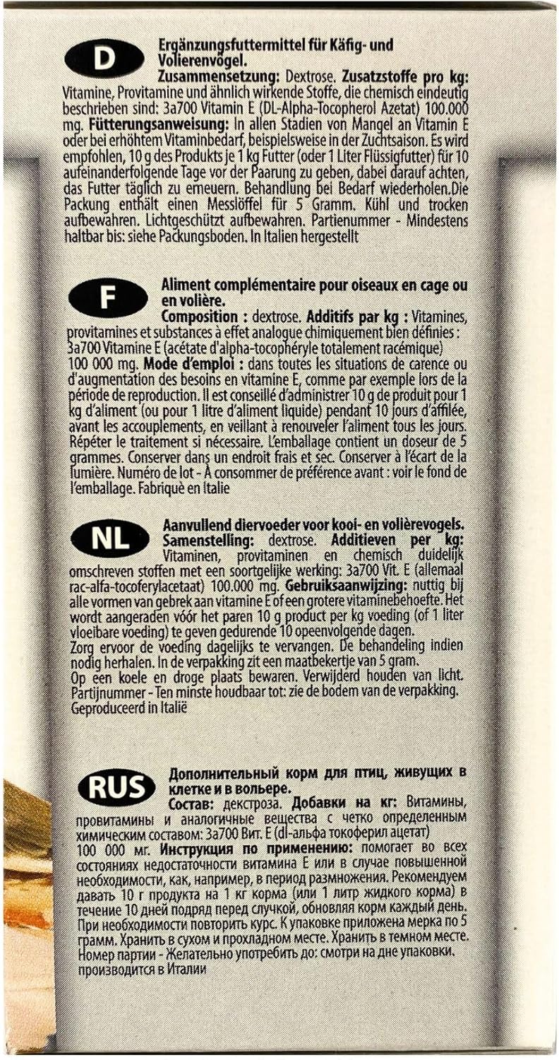 Raff Vitamin-E Powder Supplement for Birds - Global Luxury Management Bird Supplements for Avian Health - 100g