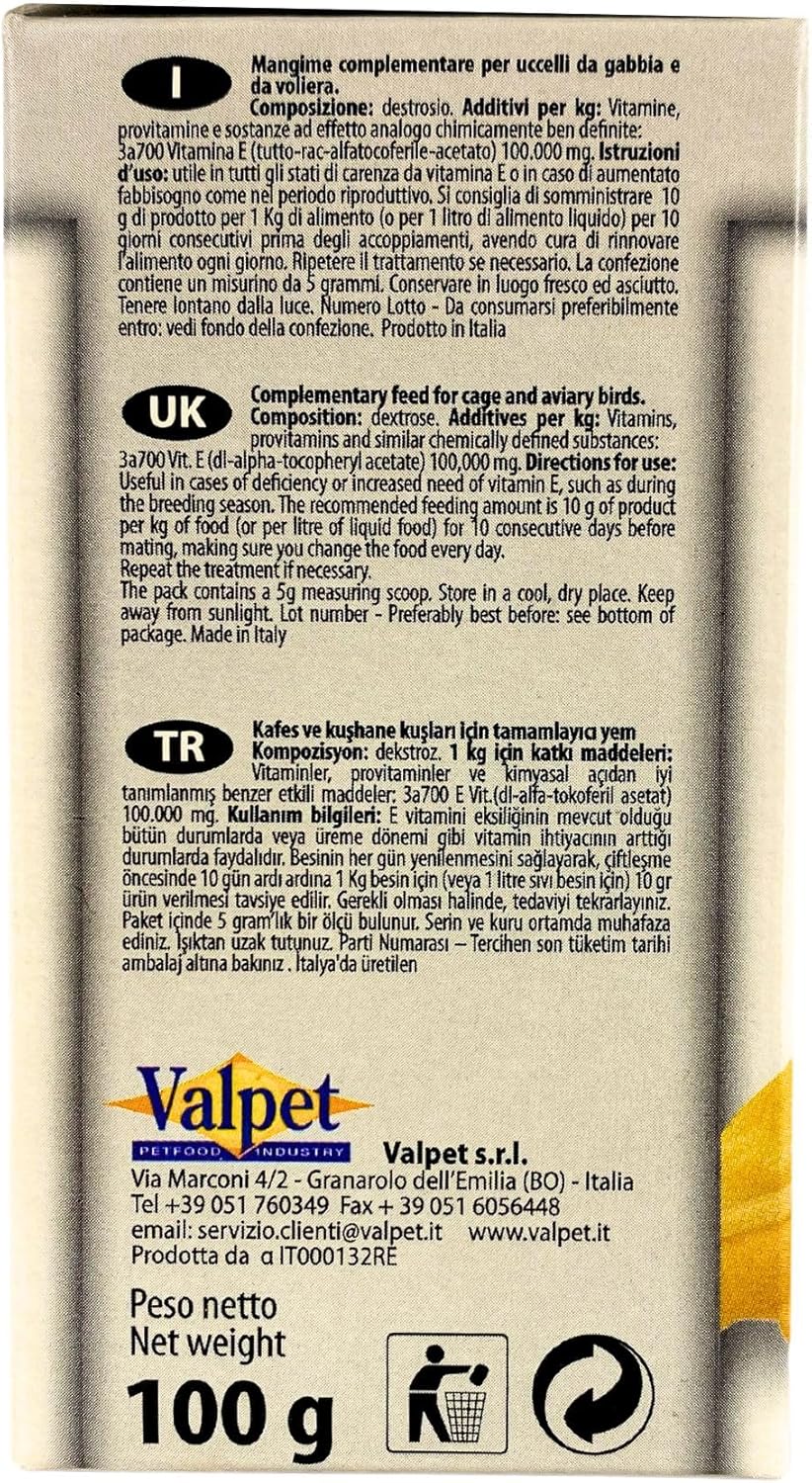 Raff Vitamin-E Powder Supplement for Birds - Global Luxury Management Bird Supplements for Avian Health - 100g