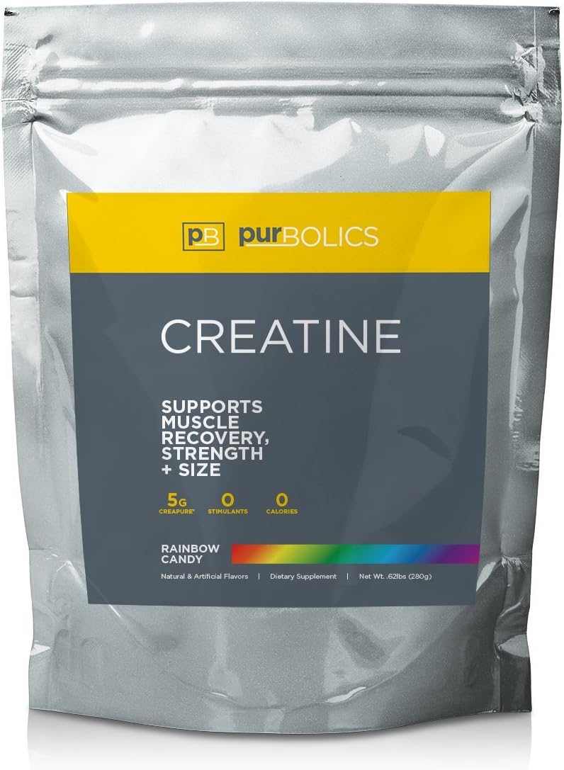 Rainbow Candy Creapure Creatine Powder - 5g Micronized Monohydrate for Recovery & Strength with 50 Servings