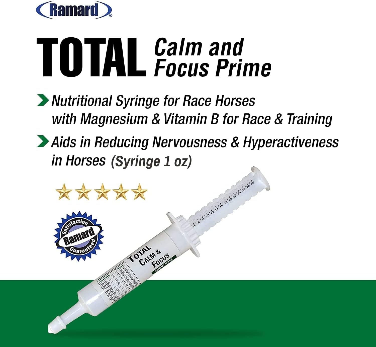 Ramard Total Calm and Focus Horse Supplement with Magnesium for Show Performance - Stress Relief and Mental Clarity Formula for Horses, 1oz Syringe