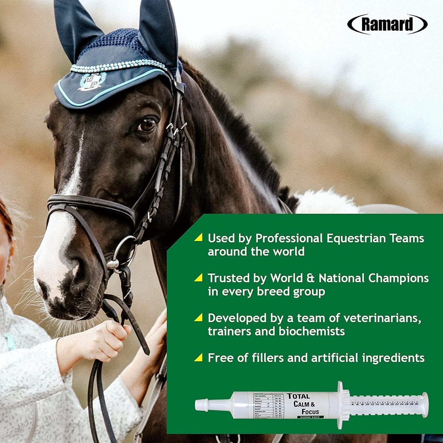 Ramard Total Calm and Focus Horse Supplement with Magnesium for Show Performance - Stress Relief and Mental Clarity Formula for Horses, 1oz Syringe