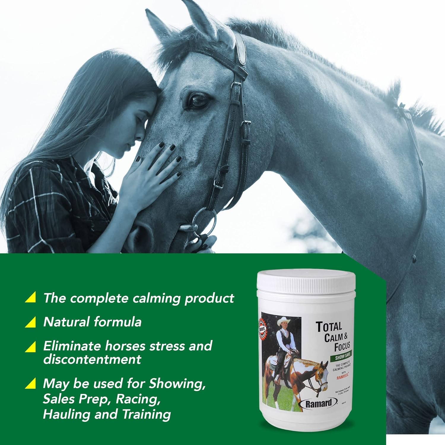 Ramard Total Calm and Focus Supplement for Horses - Magnesium & Calming Formula for Horse Show, Training, Performance - Mental Alertness, Drowsiness-Free, Show Safe - Perfect Prep - 1 Pack
